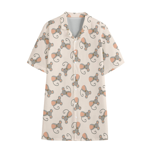 Little Rat Pattern Print Cotton Hawaiian Shirt
