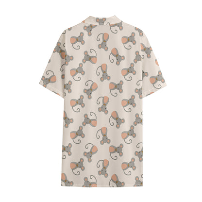 Little Rat Pattern Print Cotton Hawaiian Shirt