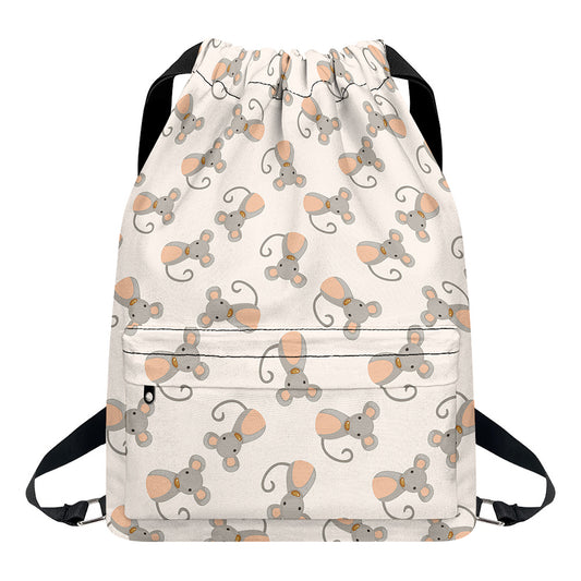Little Rat Pattern Print Drawstring Backpack