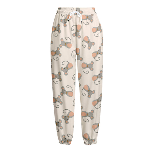 Little Rat Pattern Print Fleece Lined Knit Pants