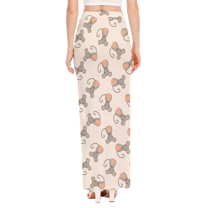 Little Rat Pattern Print High Slit Maxi Skirt
