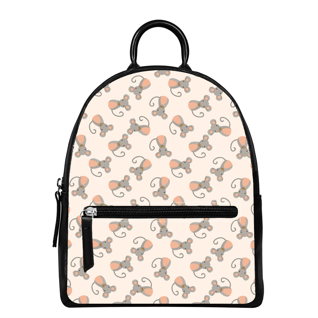 Little Rat Pattern Print Leather Backpack