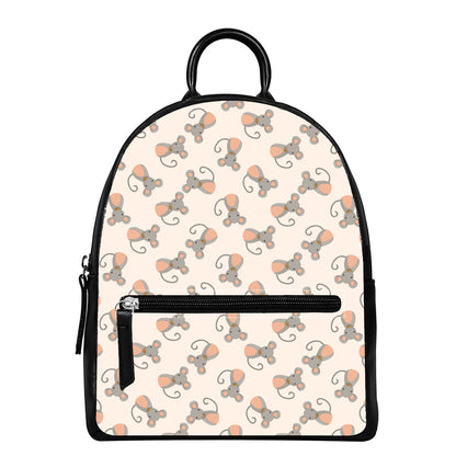 Little Rat Pattern Print Leather Backpack