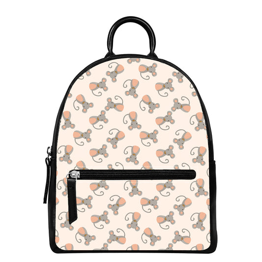 Little Rat Pattern Print Leather Backpack