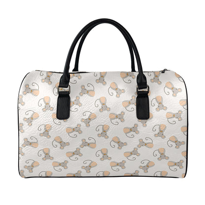 Little Rat Pattern Print Leather Duffle Bag