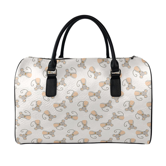 Little Rat Pattern Print Leather Duffle Bag