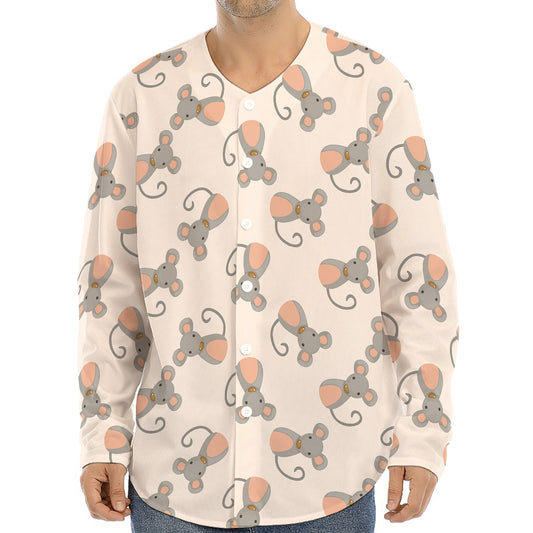 Little Rat Pattern Print Long Sleeve Baseball Jersey