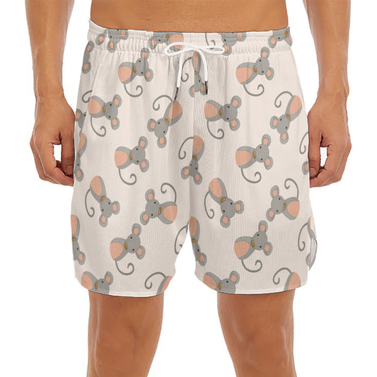 Little Rat Pattern Print Men's Split Running Shorts