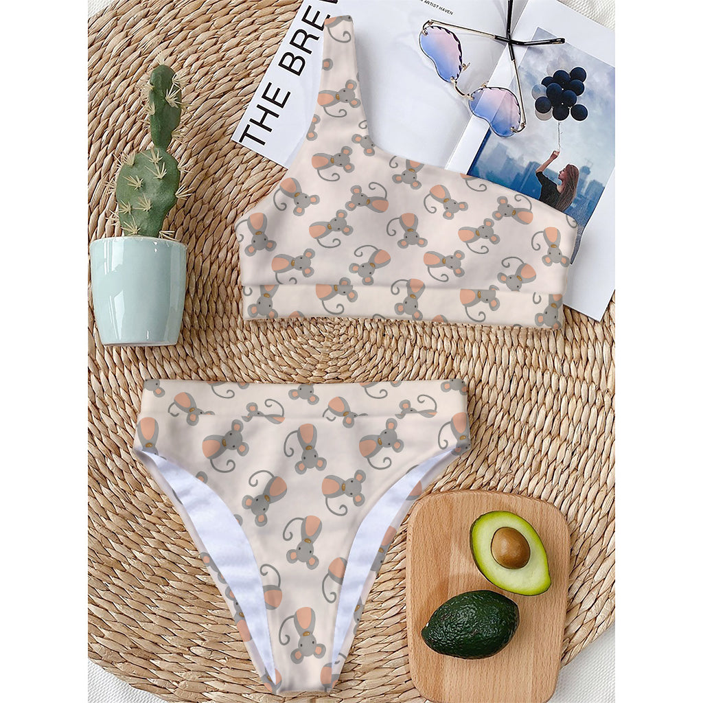 Little Rat Pattern Print One Shoulder Bikini Top