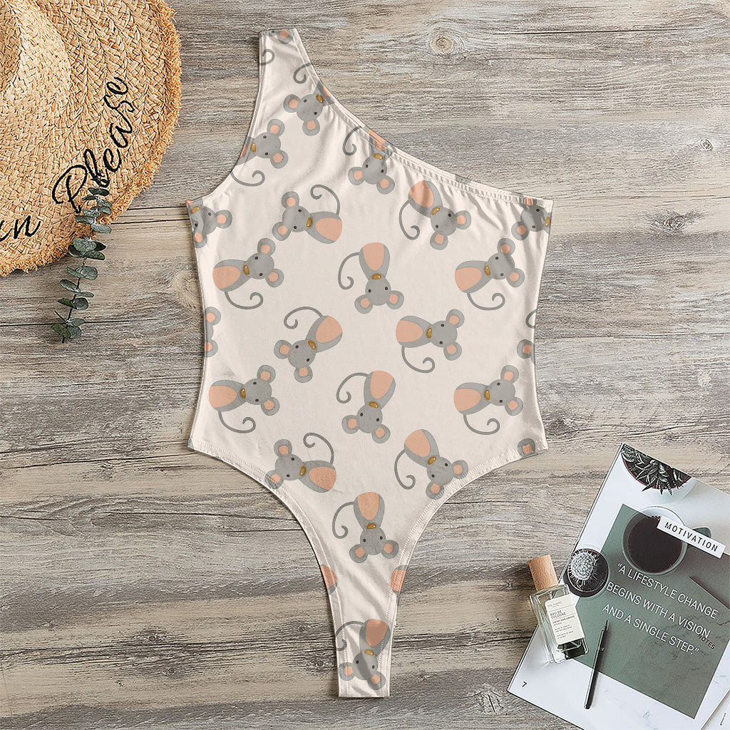 Little Rat Pattern Print One Shoulder Bodysuit