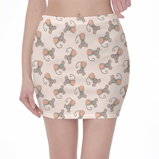 Little Rat Pattern Print Pencil Mini Skirt