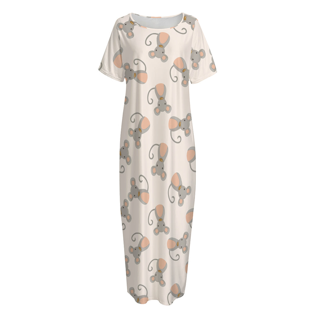 Little Rat Pattern Print Short Sleeve Long Nightdress