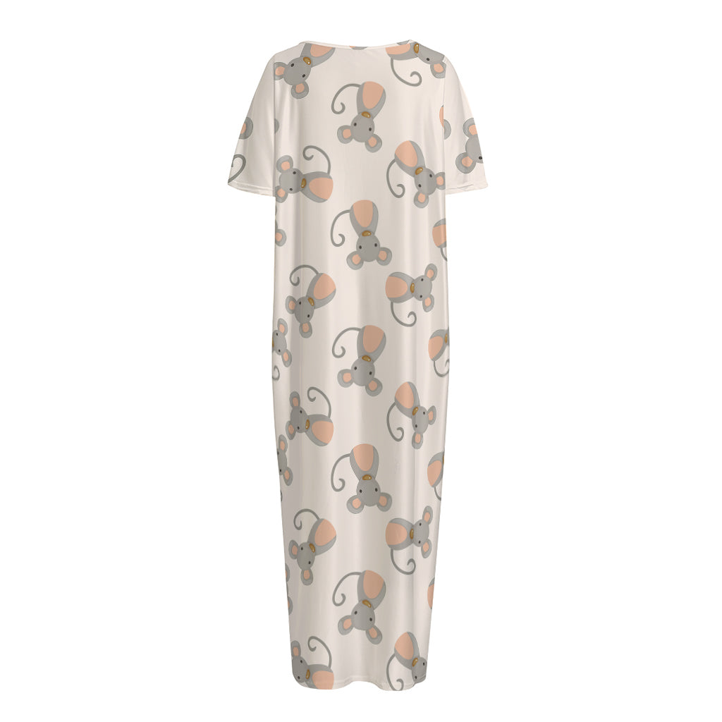 Little Rat Pattern Print Short Sleeve Long Nightdress