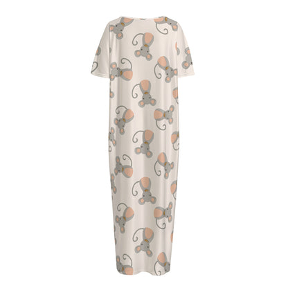 Little Rat Pattern Print Short Sleeve Long Nightdress