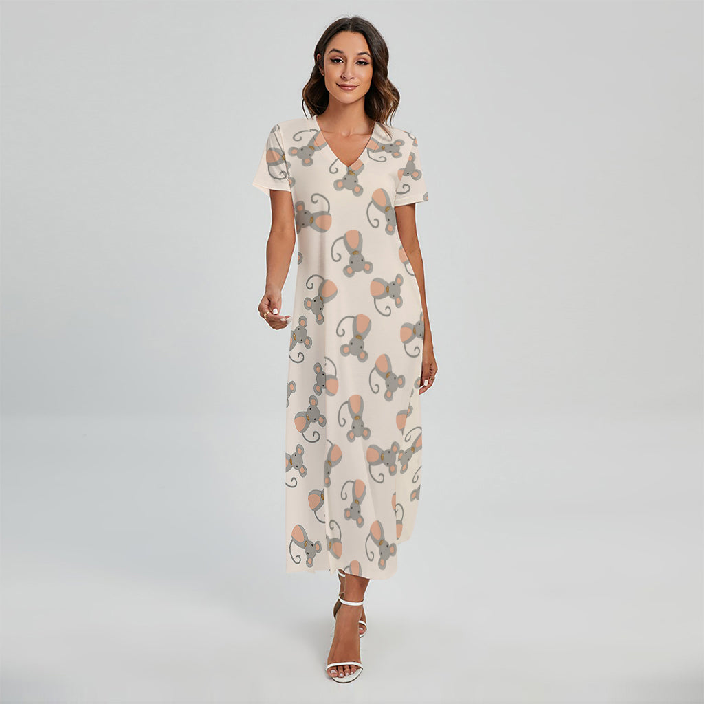 Little Rat Pattern Print Short Sleeve Maxi Dress