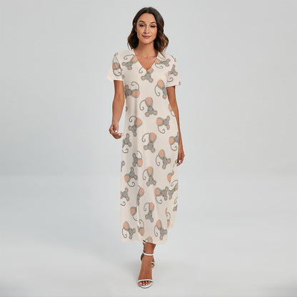 Little Rat Pattern Print Short Sleeve Maxi Dress