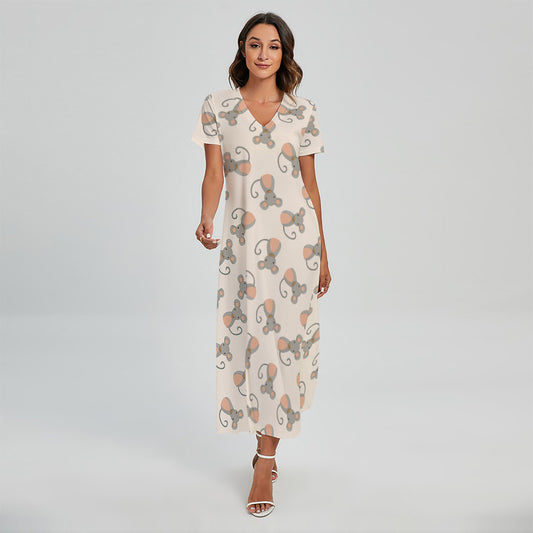 Little Rat Pattern Print Short Sleeve Maxi Dress