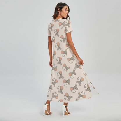 Little Rat Pattern Print Short Sleeve Maxi Dress