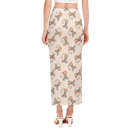 Little Rat Pattern Print Side Slit Maxi Skirt