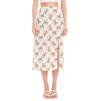 Little Rat Pattern Print Side Slit Midi Skirt