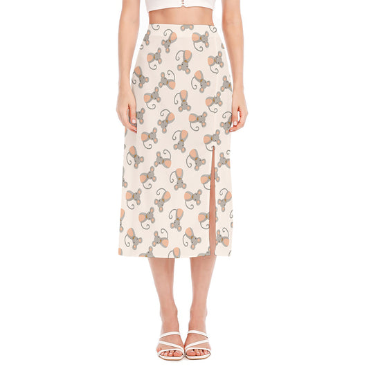 Little Rat Pattern Print Side Slit Midi Skirt