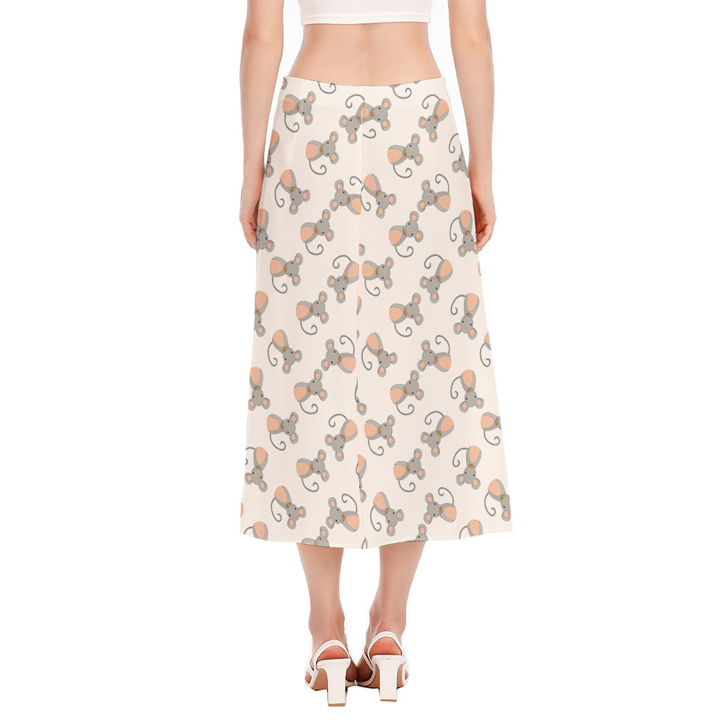 Little Rat Pattern Print Side Slit Midi Skirt