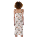 Little Rat Pattern Print Slim Fit Midi Cami Dress