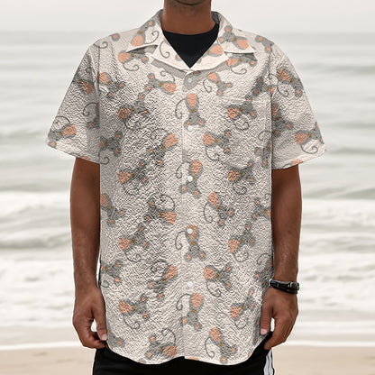 Little Rat Pattern Print Textured Short Sleeve Shirt
