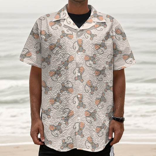Little Rat Pattern Print Textured Short Sleeve Shirt
