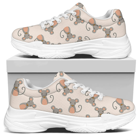 Little Rat Pattern Print White Chunky Shoes