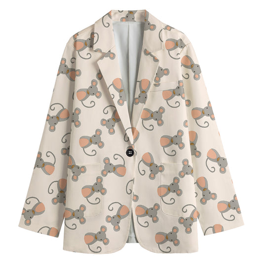 Little Rat Pattern Print Women's Cotton Blazer