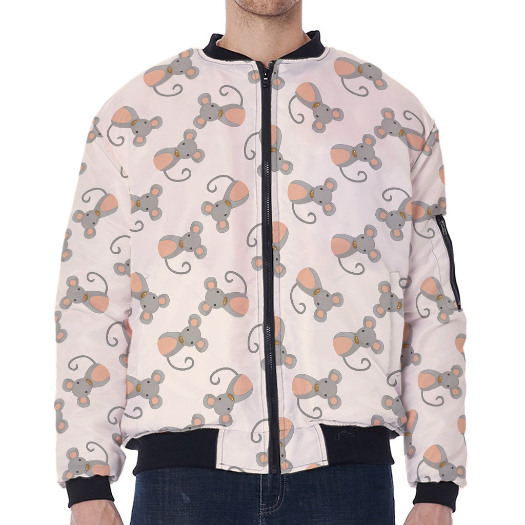 Little Rat Pattern Print Zip Sleeve Bomber Jacket