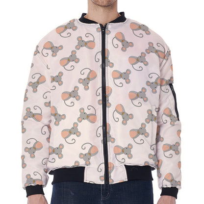 Little Rat Pattern Print Zip Sleeve Bomber Jacket