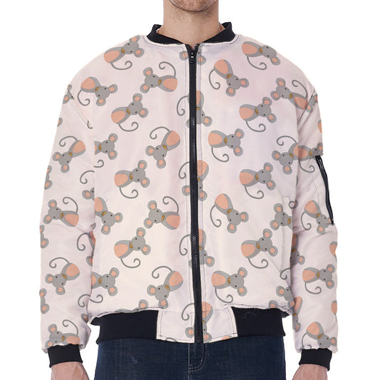 Little Rat Pattern Print Zip Sleeve Bomber Jacket