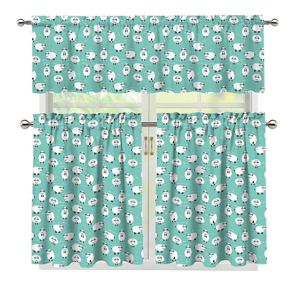 Little Sheep Pattern Print 3 Piece Kitchen Curtains
