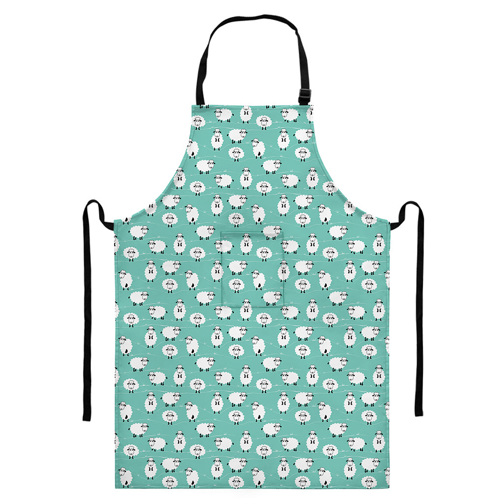 Little Sheep Pattern Print Bib Apron With Pocket
