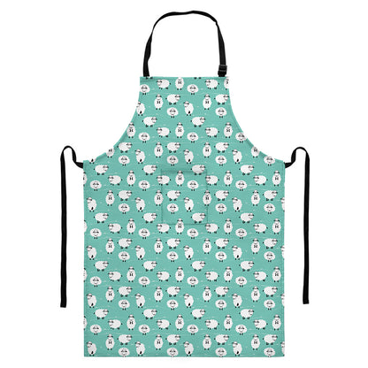 Little Sheep Pattern Print Bib Apron With Pocket