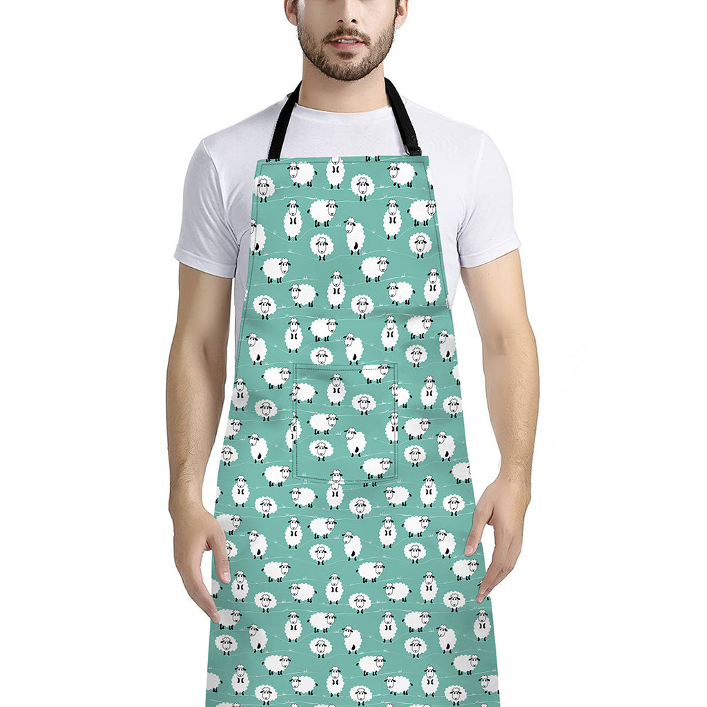 Little Sheep Pattern Print Bib Apron With Pocket