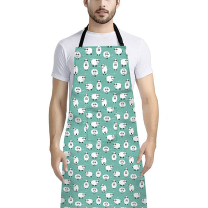 Little Sheep Pattern Print Bib Apron With Pocket