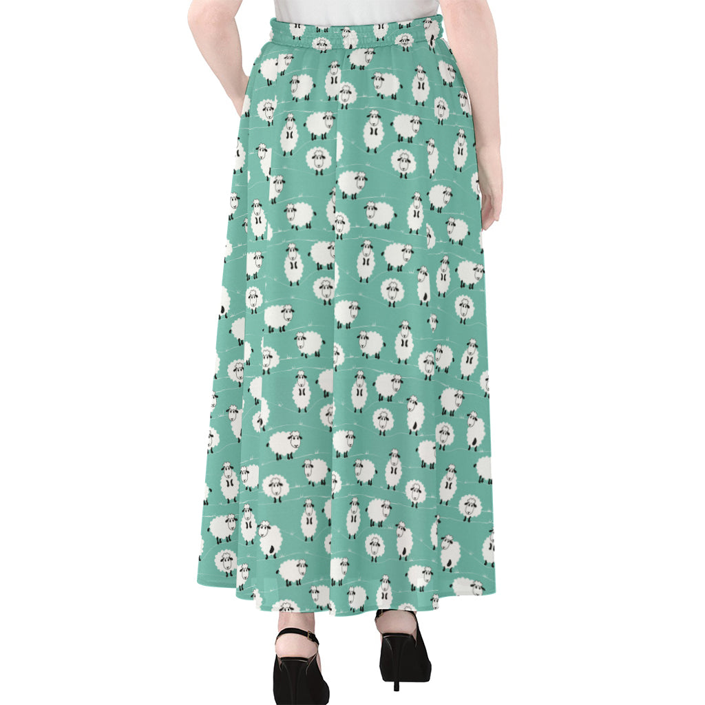 Little Sheep Pattern Print Chiffon Maxi Skirt