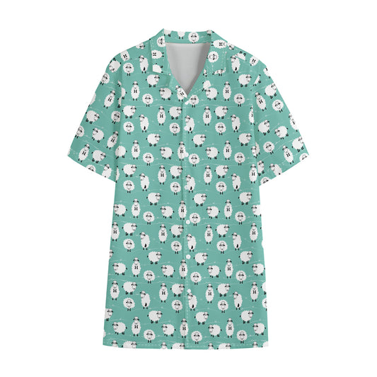 Little Sheep Pattern Print Cotton Hawaiian Shirt
