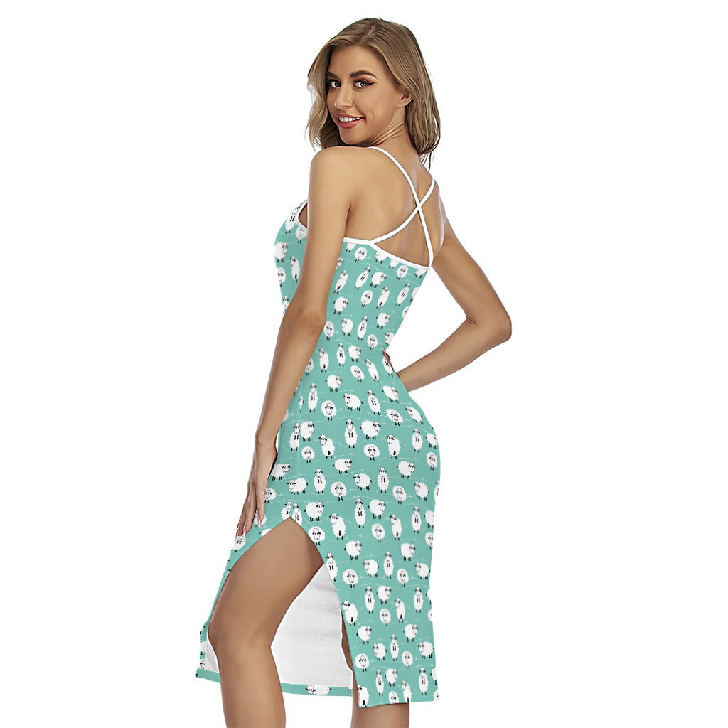 Little Sheep Pattern Print Cross Back Cami Dress