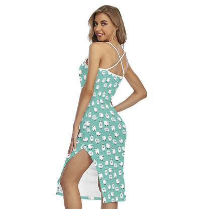 Little Sheep Pattern Print Cross Back Cami Dress
