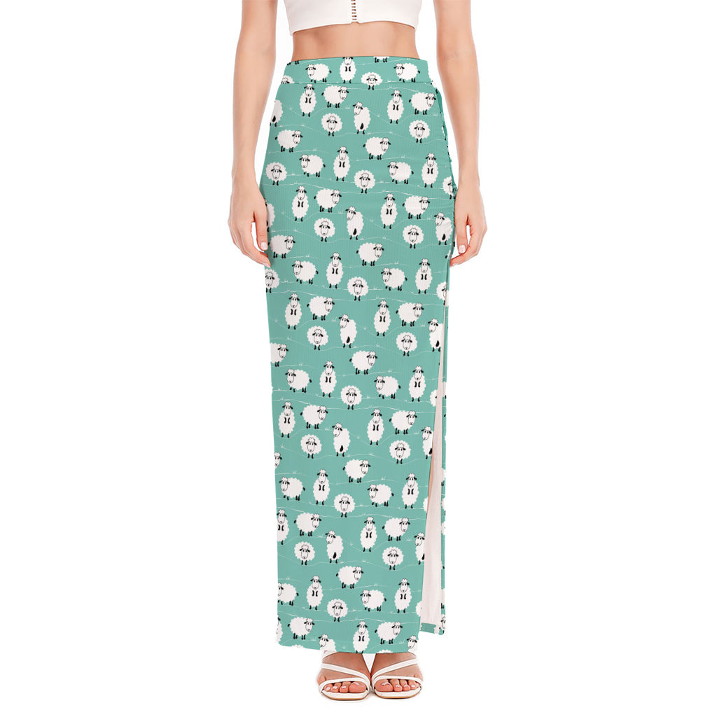 Little Sheep Pattern Print High Slit Maxi Skirt