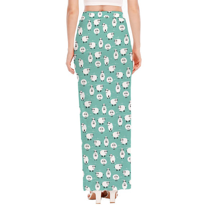Little Sheep Pattern Print High Slit Maxi Skirt