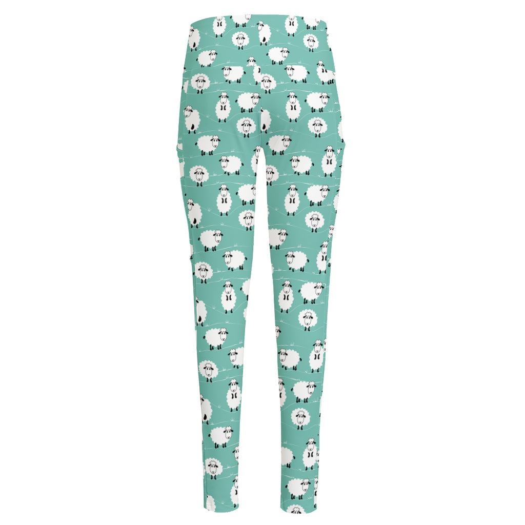 Little Sheep Pattern Print High-Waisted Pocket Leggings