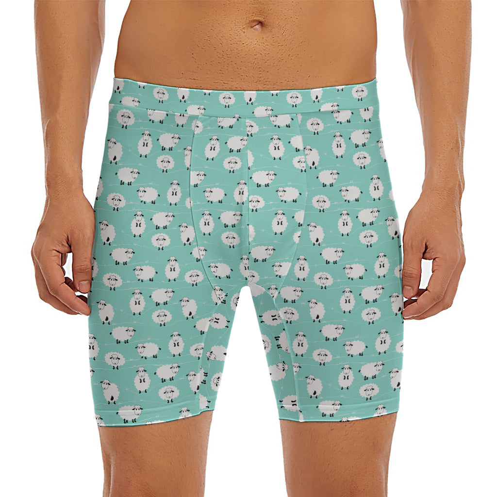Little Sheep Pattern Print Men's Long Boxer Briefs