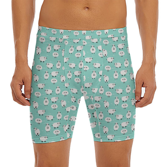 Little Sheep Pattern Print Men's Long Boxer Briefs