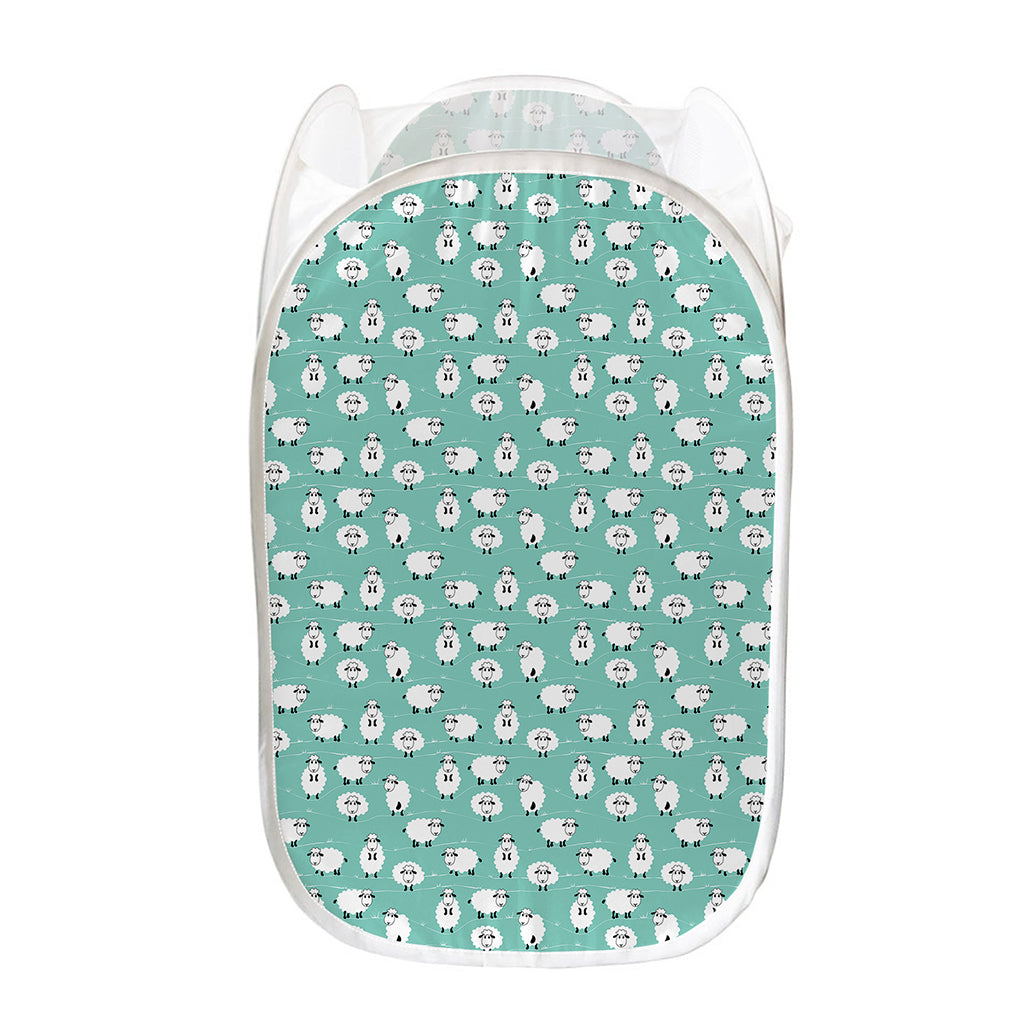 Little Sheep Pattern Print Mesh Laundry Hamper