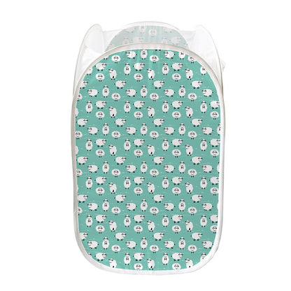 Little Sheep Pattern Print Mesh Laundry Hamper